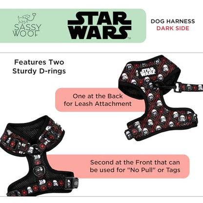 Sassy Woof Dog Adjustable Harness - Star Wars™ The Dark Side - S, Breathable Mesh, No Pull Design with Two D-Rings, Patented Design, Perfect for Small Dogs and Puppies - size: Small, style: Harness