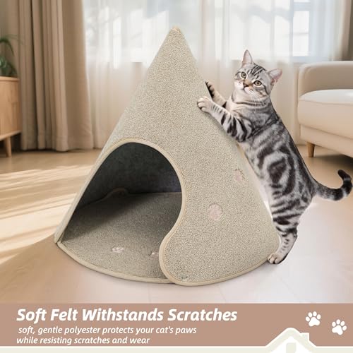 BEQHAUSE Cat Beds for Indoor Cats, Cat Cave Bed with Non-Slip Bottom, Anti-Scratch Cat House Cat Tent for Kittens and Small Dogs, Foldable Kitten Hideaway Machine Washable,22.8 * 22.8 * 20.8in, Beige - color: Beige