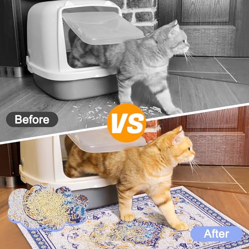 Glittme Cat Litter Mat with Non-Slip Bottom Litter Box Mat 47"X35" Litter Trapping Mat Easy to Clean Washable Cat Food Mat for Kitty,XXL - color: Blue, size: 47"x35"