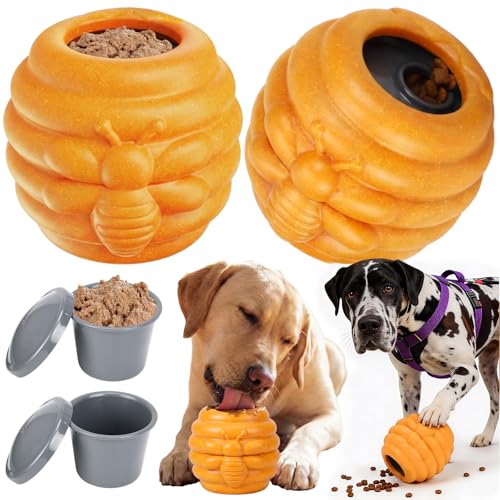 Gemscream 1 Pack Large Dog Toys for Aggressive Chewers, Dog Treat Dispensing Toy to Keep Them Busy, 2-in-1 Fillable Holder with 2 Cups and Food-Dispensing Lids for Large Medium (Yellow) - color: Yellow