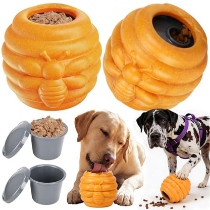Gemscream 1 Pack Large Dog Toys for Aggressive Chewers, Dog Treat Dispensing Toy to Keep Them Busy, 2-in-1 Fillable Holder with 2 Cups and Food-Dispensing Lids for Large Medium (Yellow) - color: Yellow