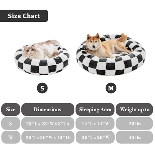 Ohocut Checkered Dog Bed, Cute Black White Retro Style Aesthetic Round Warming Pet Calming Beds for Small Dog and Cats, Plush Cozy Donut Dog Beds Washable, 30" L x 30" W x 8" Th - color: Black, size: 30"L x 30"W x 8"Th