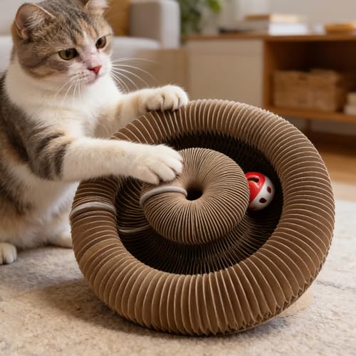 Accordion-Style Corrugated Paper Cat Scratch Pad Bed, Wear-Resistant, Lint-Free, Self-Amusing Nail Sharpening Cat Toy, Collapsible Interactive Pet Toy