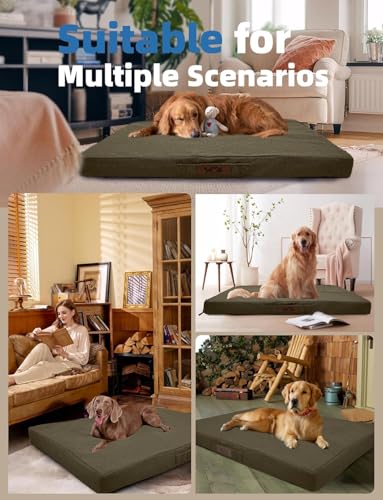 Sytopia Indestructible Dog Bed, 42" XL Chew Proof Dog Bed for Extra Large Dogs (90 lbs), Durable Waterproof Pet Bed, Chew Resistant Dog Crate Pad, Washable Cover, Indoor & Outdoor Use, Brown