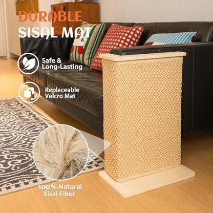 PETKARAY Extended Couch Corner Cat Scratcher, 24" Sisal Couch Protector from Cat Claws, Wider Couch Side Furniture Scratch Protection for Cats