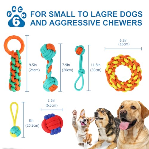 Aitmexcn Dog Rope Toys for Medium and Small Aggressive Chewers, 6 Pack Heavy Duty Puppy Toys for Large, Dental Cleaning Chew Toys, Tug Toy for Boredom, 100% Cotton Indestructible Pet Toy - style: 6PCS S/M Rope Toys