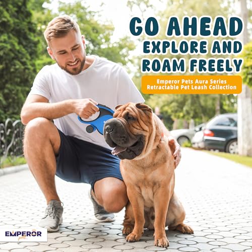 26 ft Retractable Dog Leash Blue - Heavy Duty Retractable Pet Leash with Anti-Slip Grip for Medium to Large Dogs up to 110 lbs -Aura BL26 - color: Blue, size: 26 ft