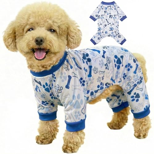 Vet-Approved Calming Dog Onesie & Pajamas for Puppy Small Dogs, Ultra-Premium Cute Hypoallergenic Polyester & Organic Cotton, Allergy Protection & Soothing Comfort, Size XS (2.5-4lbs) - color: Blue, size: XS-(2.5-4lb) Chest: 11.8"