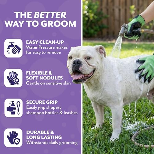H HANDSON #1 Ranked, Award Winning Handson Gloves for Shedding, Bathing, Grooming, De-Shedding Horses/Dogs/Cats/Livestock/Small Pets - Green Medium