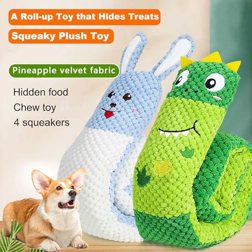 Hide and Seek Plush Dog Toys for Small Medium Dogs, Long Foldable Squeaky Chew Pet Toys with Sounder, Interactive Puzzle Treat Dispensing Machine, Tug of War Snuffle for Indoor Play (Dinosaur) - color: Green Dinosaur