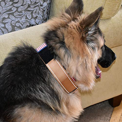 Tactical Dog Collar 2 Inch Wide Heavy Duty with Metal 2-Pin Belt Buckle for Medium, Large & XL Dogs, Thick Military-Style K9 Collar, Reflective, with Name Plate Area, USA Flag Patch, Strong & Durable - color: TAN, size: 12-20 inches
