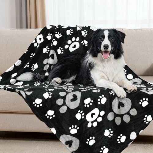 Rezutan Dog Blanket for Small Medium Dogs, Soft Fleece Dog Blankets, Cute Paw Print Throw Blanket for Dogs, Fluffy Flannel Pet Cat Puppy Blanket Mat Cover for Bed Couch, Black 40 x 30 inch - color: Love Black, size: 40x30 inch