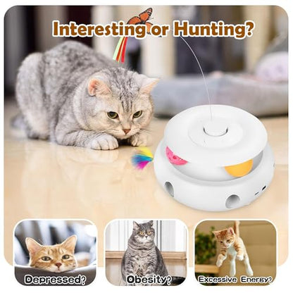 Cat Toys, 3-in-1 Interactive Cat Toy for Indoor Cats, Rechargeable Automatic Kitten Toy with Fluttering Butterfly, Moving Feather, Smart Sensor 6 Holes Whack-A-Mole & Track Balls (White) - color: white