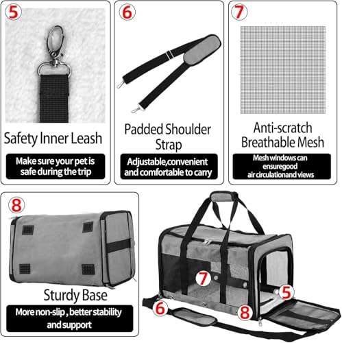Soft Sided Cat/Dog Carrier,Collapsible Pets Travel Carriers for Pet/Puppy with Shoulder Strap & Removable Mat,Mesh Top Load Small Dogs/Cats Carry Bag Up to 17 Lbs TSA Airline Approved（Grey,M） - size: M Grey