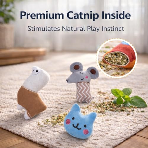 Catnip Toys for Indoor Cats, 6 Pack Plush Cat Kicker Toys with Natural Catnip, Bunny Kick Chew Cat Toys for Kittens & Adult Cats