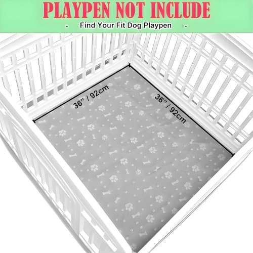 Dog Playpen Bottom Pad Mat for 36" 4-Panel Playpens - Scratch & Chew-Resistant Puppy Pen Floor Mat with Hook & Loop Fasteners, Waterproof & Leakproof, Non-Slip (PrintGrey) (Playpen Not Included) - color: PrintGrey
