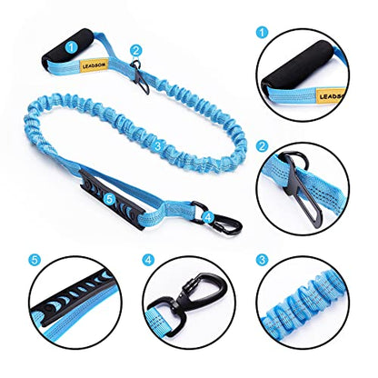 6FT Highly Reflective Heavy Duty Elastic Bungee Medium and Large Dog Leash Shock Absorbing with Comfortable Padded Handle and Traffic Handle Suitable for Training Light Blue - color: Light Blue