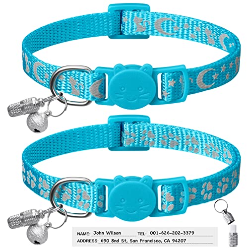 LLHK 2 Pack Breakaway Cat Collars & 2 Pcs Name Tags,Reflective Safety Kitten Collar with Bell,for Girl Boy Male Cats,Adjustable 7''-12'', Personalized ID Tag,Pet Supplies,Accessories - color: Blue