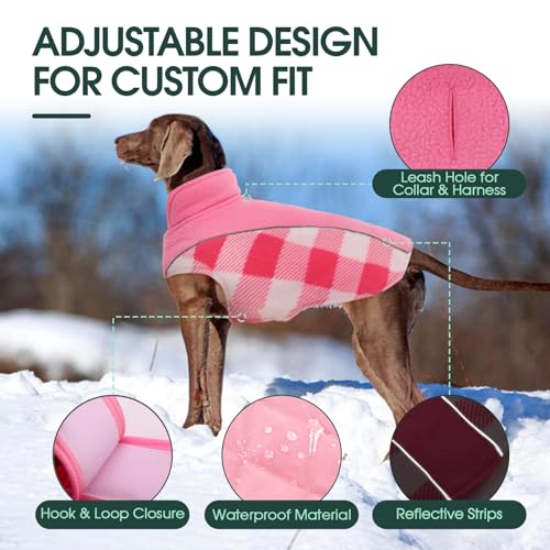 Kuoser Dog Winter Coat, Reversible Waterproof Dog Jacket with Reflective Strip, Warm Dogs Fleece Vest Adjustable Doggy Cold Weather Clothes Plaid Christmas Outfit Pet Apparel for Small Dogs, Pink XS - color: Pink, size: X-Small (Chest Girth: 9.4-13.8'' )