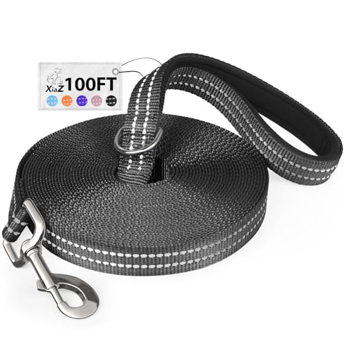 Long Dog Leash XiaZ Training Leashes 10/15/20/30/50/100ft Long Lead for Dogs 100ft Training Leash for Outside Black 100 Foot Nylon Padded Handle Reflective Hiking Yard - color: D-Black, size: 100 Feet