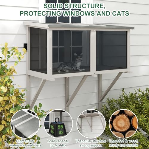 ketive Cat Catio, Expandable Window Box Enclosure for Indoor Cats, Comfortable Wooden Small Pet Perch House Hammock, All-Weather, Keep Bugs Insects Out