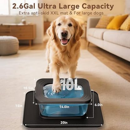 10L No Spill Dog Water Bowl, 2.6 Gal Stainless Steel No Splash Large Dog Water Bowl with Non-Slip Silicone Mat, Spill Proof Slow Drinking Pet Bowls for Messy Drinkers Indoor/Outdoor Use Black - color: Black