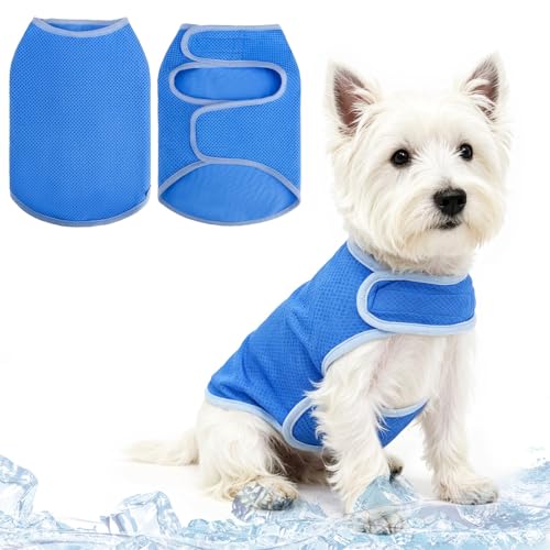 PUPTECK Dog Cooling Vest, Breathable Mesh PVA Dog Shirt, Lightweight Soft Instant Chill Sleeveless Pet Clothes, Adjustable Cooler Jacket Puppy Outfit for Hot Summer Outdoor, Blue S - color: Blue, size: Small
