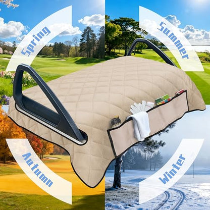 Golf Cart Seat Covers with 4 Front Pockets, Thick Seat Towel Blanket with Non-Slip Backing, Fits EZGO, Club Car, Yamaha and More 2 & 4 Passenger Golf Carts, Khaki - color: Khaki