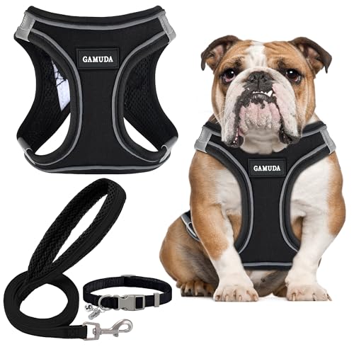 Small Dog Harness Collar and Leash Set, Step in No Chock No Pull Linen Fabric Soft Mesh Dog Vest Harnesses Reflective for Dogs Puppy Cats Kitten Rabbit (Black, L) - color: Black, size: Large