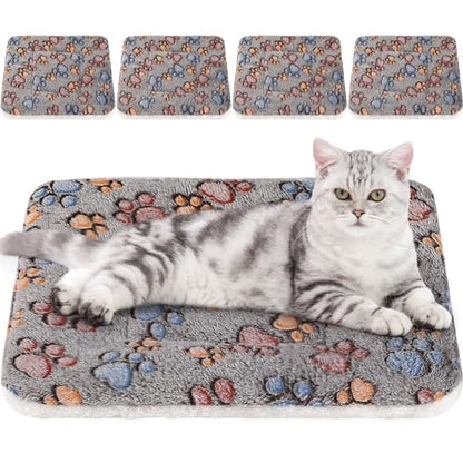 Tuanse 4 Pack Ultra Soft Dog Cat Bed Mat Small Animal Guinea Pig Bed with Cute Print Reversible Fleece Dog Crate Kennel Pad Cozy Washable Thickened Hamster Pet Beds Mat(21 x 14 Inches,Gray) - color: Gray, size: 21 x 14 Inches