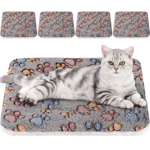 Tuanse 4 Pack Ultra Soft Dog Cat Bed Mat Small Animal Guinea Pig Bed with Cute Print Reversible Fleece Dog Crate Kennel Pad Cozy Washable Thickened Hamster Pet Beds Mat(21 x 14 Inches,Gray) - color: Gray, size: 21 x 14 Inches