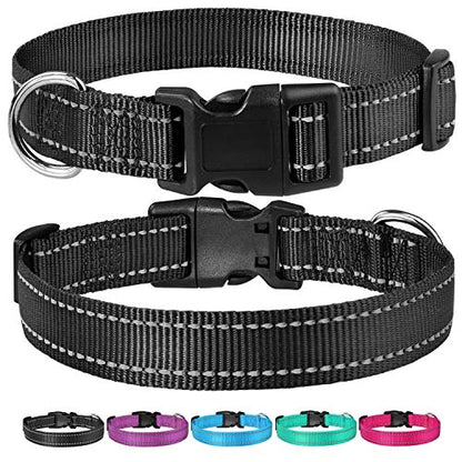 Reflective Dog Collar with Buckle Adjustable Safety Nylon Collars for Small Medium Large Dogs, Black XS - color: Black, size: X-Small :Width 5/8",Neck 8-12"