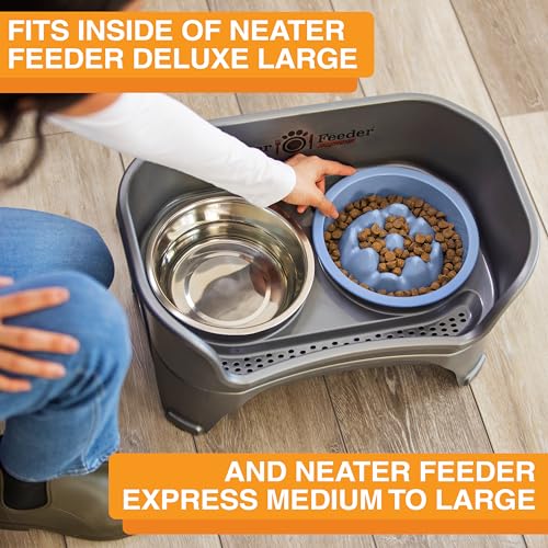 The Niner Slow Feed Bowl - Raised Peaks Slow Down Pets Eating - Fits Elevated Feeders Including Neater Feeder Large Sizes - Gentle on Teeth and Gums - Holds up to 2 Cups (Blue) - color: Blue