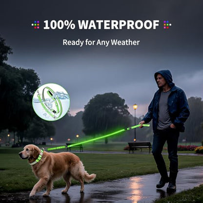 Night Walking LED Dog Leash - 6FT Reflective & Waterproof Light Up Safety Leashes for Dogs - USB Rechargeable, Green - color: Green(Fiber optic version)