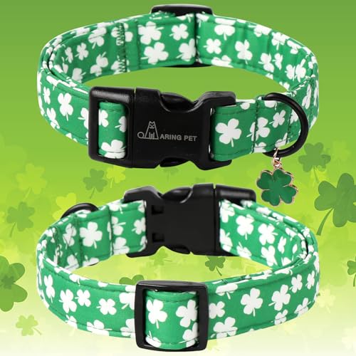 ARING PET St Patrick's Day Dog Collar-Cute Green Clovers Dog Collars, Adjustable Shamrock Pet Collars Trefoil Puppy Collar with Quick Release Buckle for Girl&Boy Dogs - color: St Patrick-Green White Clover, size: X-Small