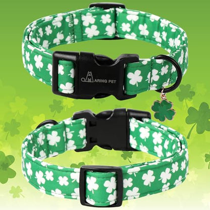 ARING PET St Patrick's Day Dog Collar-Cute Green Clovers Dog Collars, Adjustable Shamrock Pet Collars Trefoil Puppy Collar with Quick Release Buckle for Girl&Boy Dogs - color: St Patrick-Green White Clover, size: X-Small