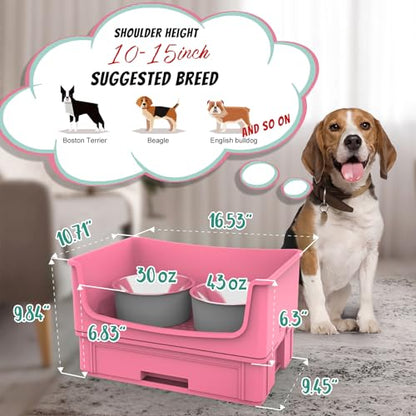 Mess Proof Dog Bowls, No Mess Dog Food and Water Bowl Set, No Spill Pet Feeder with 2 Stainless Steel Bowls for Medium Dogs - color: Pink, size: Medium
