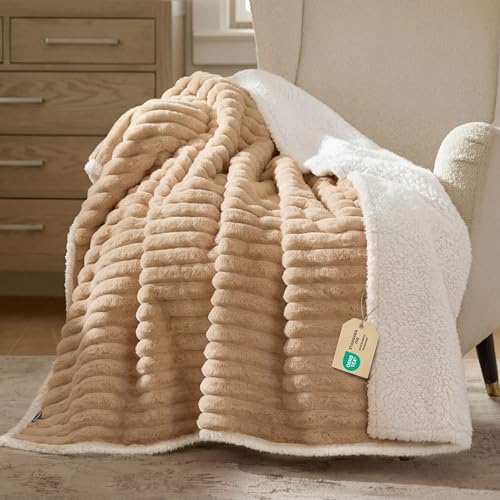 Bedsure ComfyFleece™ Waterproof Dog Blankets for Large Dogs - Soft Pet Cat Blanket Corduroy Fleece for Couch Bed Protector Washable, Cozy Calming Reversible Furniture Protection,50"x60", Tuscan Beige - color: Sandy Beige, size: XL(50x60")-1pc