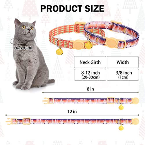 Breakaway Cat Collars for Girl Boy Cats, Spring Summer All Weather Cat Collar Personalized Pattern 2 Pack,Cute Classic Safety Buckles and Bells,Adjustable Printed Nylon Colorful Kitten Collar - color: Orange Dream