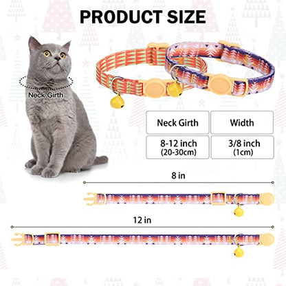 Breakaway Cat Collars for Girl Boy Cats, Spring Summer All Weather Cat Collar Personalized Pattern 2 Pack,Cute Classic Safety Buckles and Bells,Adjustable Printed Nylon Colorful Kitten Collar - color: Orange Dream