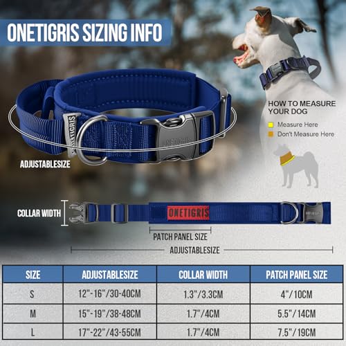 OneTigris Tough Dog Collars, Tactical Dog Collar with Handle, Milltary Adjustable Dog Collar with Heavy Duty Metal Buckle for Training (Medium,Blue) - color: Blue, size: Medium