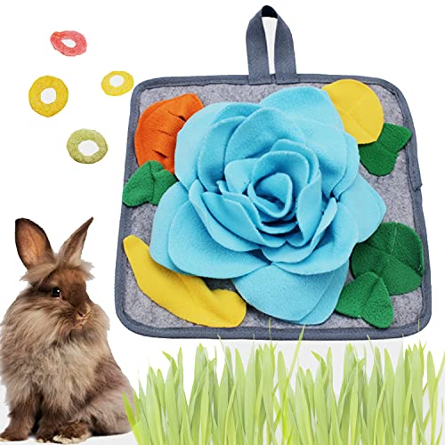 Abizoo Bunny Snuffle Mat Toy,11.8''x11.8'' Washable Skin Friendly Puzzle Fun Foraging Pad Treat Dispenser Consume Energy for Rabbit Guinea Pigs Ferrets Chinchillas Small Animal Toys Cage Supplies