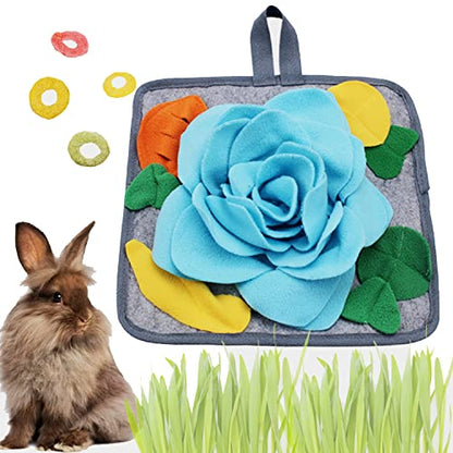Abizoo Bunny Snuffle Mat Toy,11.8''x11.8'' Washable Skin Friendly Puzzle Fun Foraging Pad Treat Dispenser Consume Energy for Rabbit Guinea Pigs Ferrets Chinchillas Small Animal Toys Cage Supplies