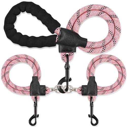 Double Dog Leash for Two Dogs - Detachable 360° Swivel, No Tangle Leash with Reflective Strips for Walking and Training Small Medium and Large Dogs, S/8-45ibs, Pink - color: Pink, size: S (8-45 lbs)