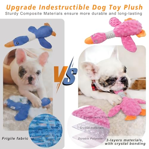 Squeaky Dog Toys for Aggressive Chewers, Durable Stuffed Animal Plush Dog Toy with Soft Fabric for Large, Medium & Small Dogs, Interactive Puppy Chew Toy for Teething, Crinkle Duck Dog Toy - Pink - color: PINK