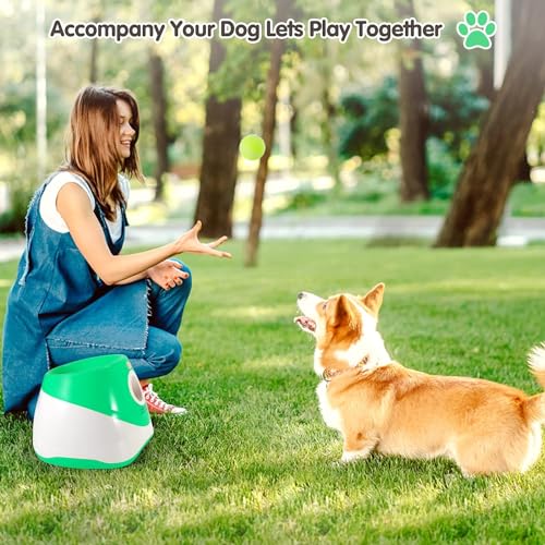 MEKAPLE Automatic Dog Ball Launcher, Dog Ball Thrower with 15 Mini Tennis Balls Sizing 2 Inch and Mesh Bag, Interactive Dog Toys Tennis Ball Launcher for Small Dogs with 3 Distance Settings - color: Green