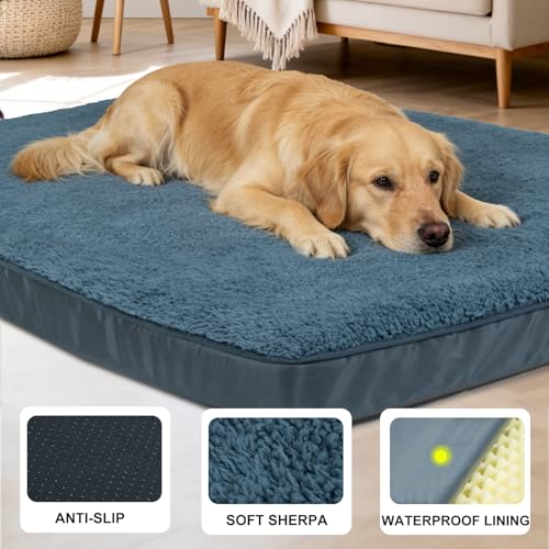 Large Dog Crate Bed Mats Orthopedic Dog Bed, Egg Crate Foam Waterproof Dogs Pad with Washable Removable Cover, a Squeaker Toy as Gift - size: Large-36"x27"x3"