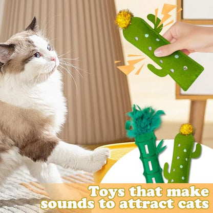 Andiker Catnip Toy for Cats, Cute Bamboo Shapes with Soft PP Cotton Bite-Resistant Cat Chew Toy with Catnip and Crinkle Paper Entertaining Interactive Cat Toy for Indoor Cats and Kitten (Cactus) - style: Cactus