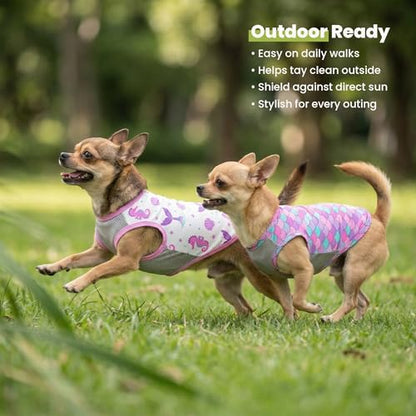 Fitwarm 2 Pack Mermaid & Scale UPF 50+ UV Sun Protection Dog Shirt, Lightweight Cooling Vest, Quick Dry Summer Clothes for Small Dogs Girl, Pet Outfit, Purple, Pink, White, Medium - color: Mermaid & Scale, size: Medium
