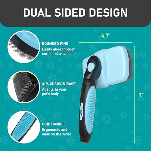 Maxpower Planet Pet Grooming Brush - Double Sided Shedding and Dematting Undercoat Rake Comb for Dogs and Cats,Extra Wide (C1 - Brush & Gloves, Large) - color: C1 - Brush & Gloves, size: Large